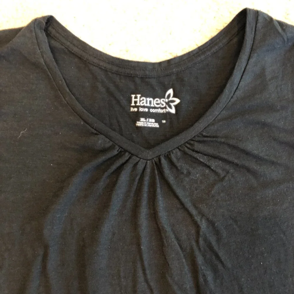 Hanes Live Love Comfort Black Striated V-neck Cap Short-Sleeve Women's Tee Top - Picture 4 of 8